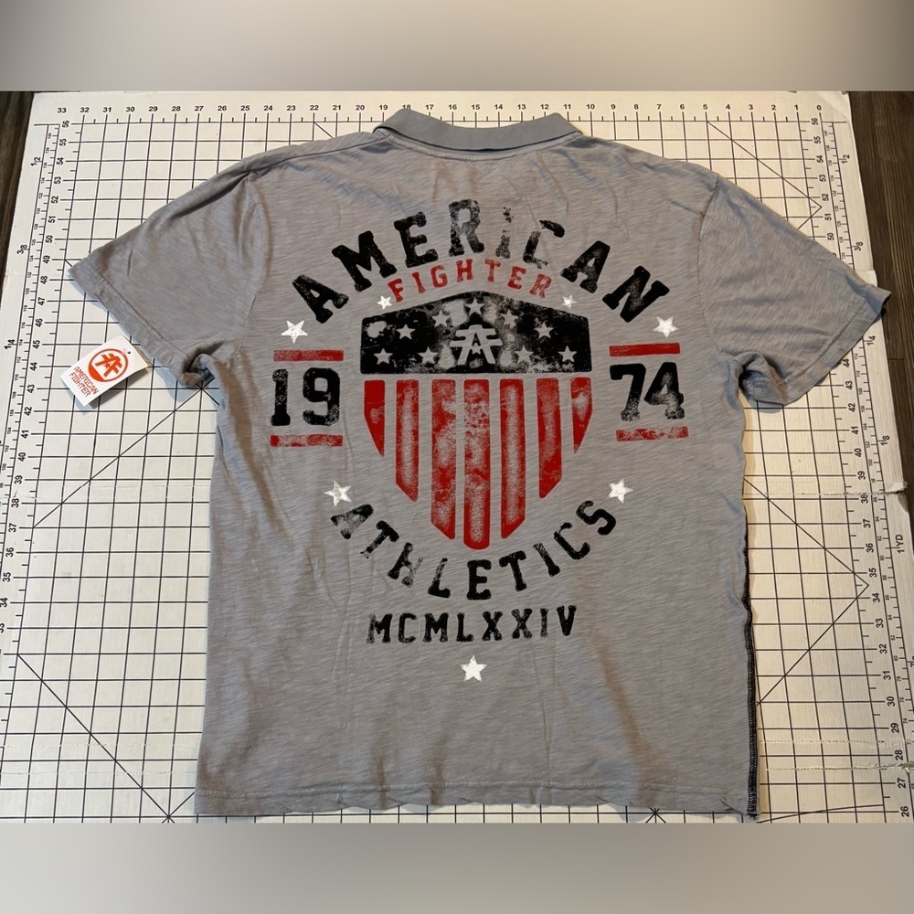 NWT American Fighter Medium Siver Grey Reactive Heritage Artisan Polo‎ Shirt